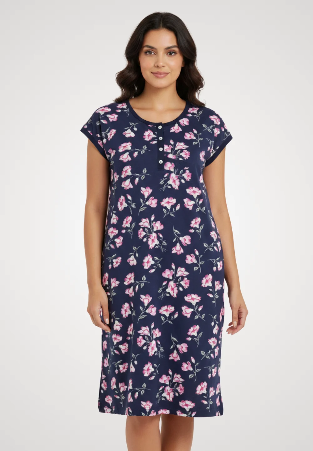 Cămașă pentru gravide de noapte bleumarin cu imprimieu flori