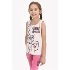 Pijama copii cu maiou si pantaloni trei sferturi, imprimeu Looney Tunes, roz