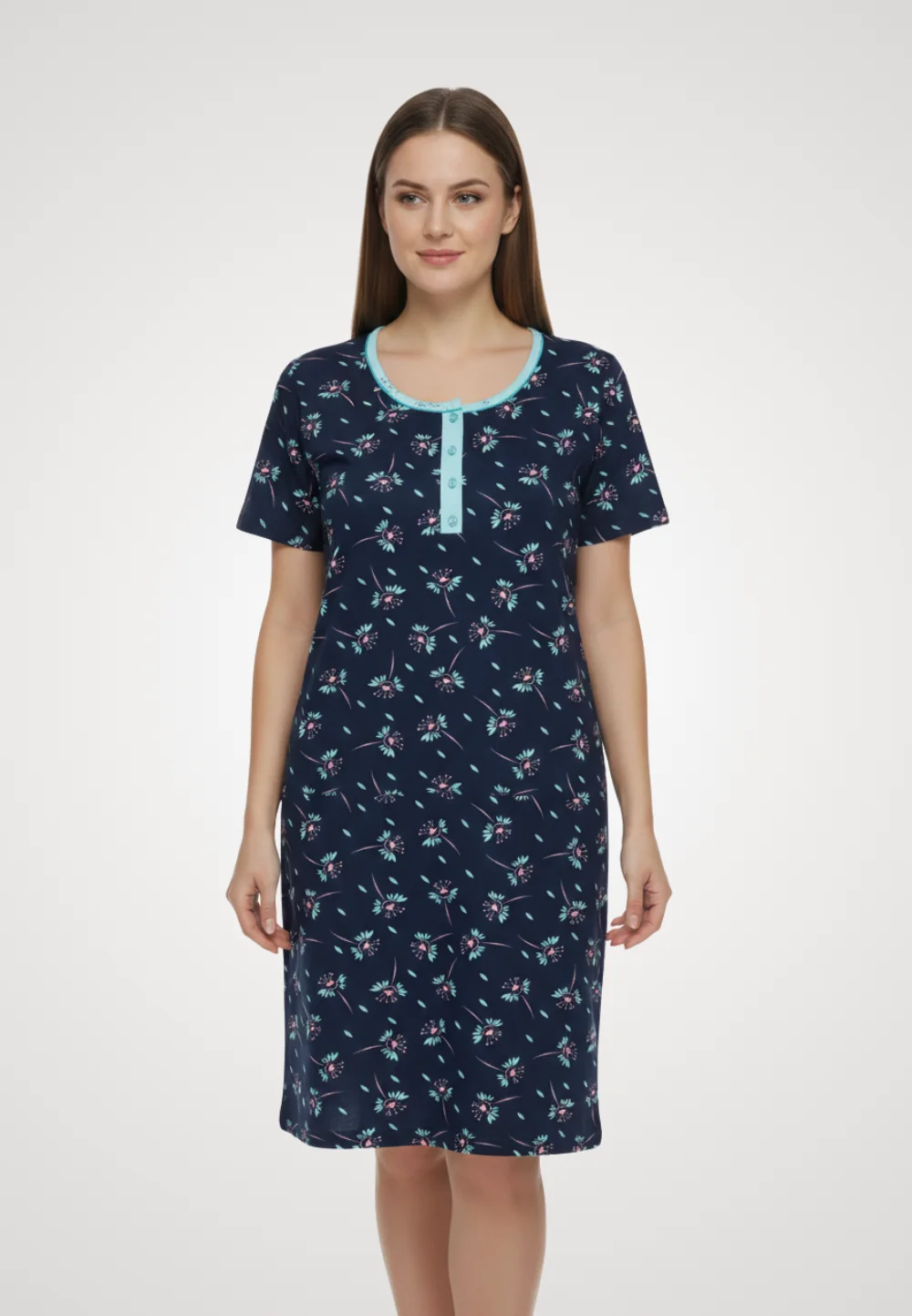 Cămașă de noapte bleumarin cu flori