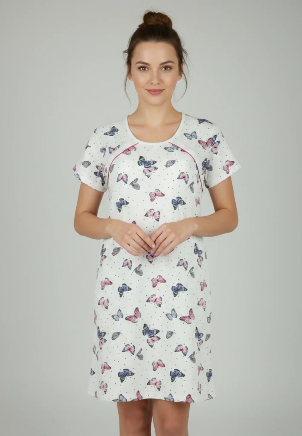 Cămașă pentru alăptat alb cu fluturi