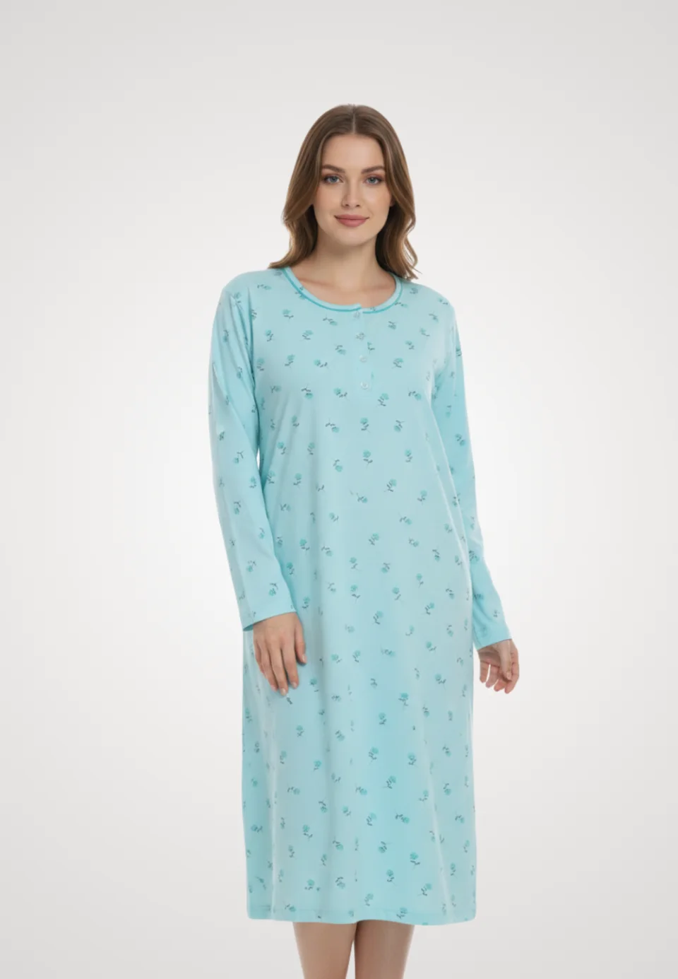 Cămașă de noapte, turcuoaz cu floricele