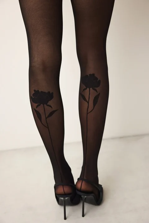 Dres Penti damă Roses Infinity 30 DEN, negru, cu model trandafir la spate