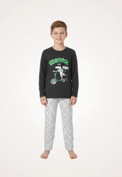 Pijama băieți cu mânecă lungă și pantaloni lungi, imprimeu Scooter, negru
