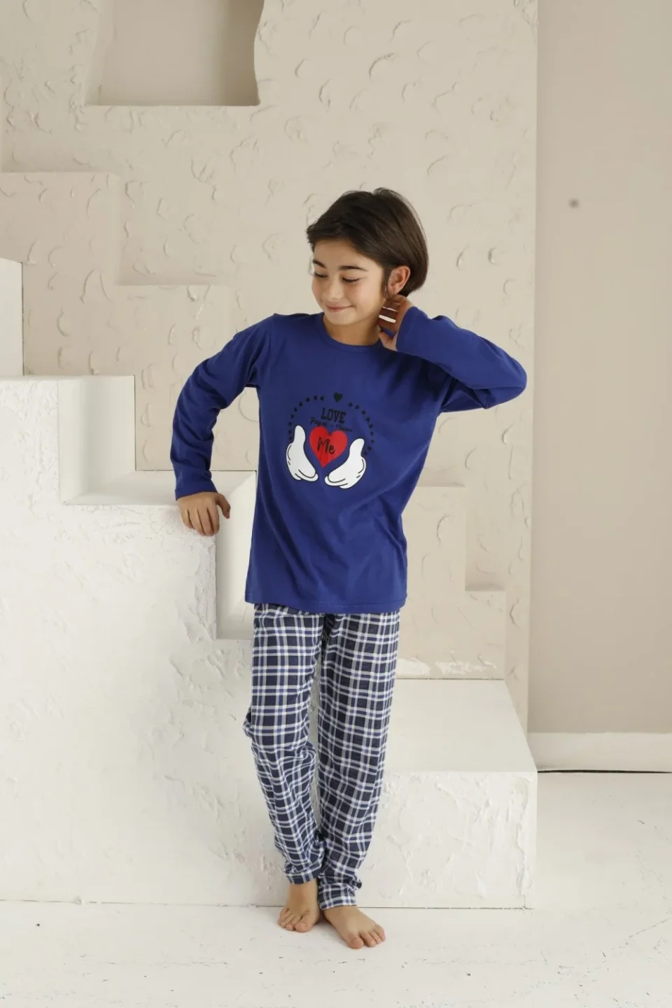 Pijama băieți, mânecă lungă, Love Me, albastru