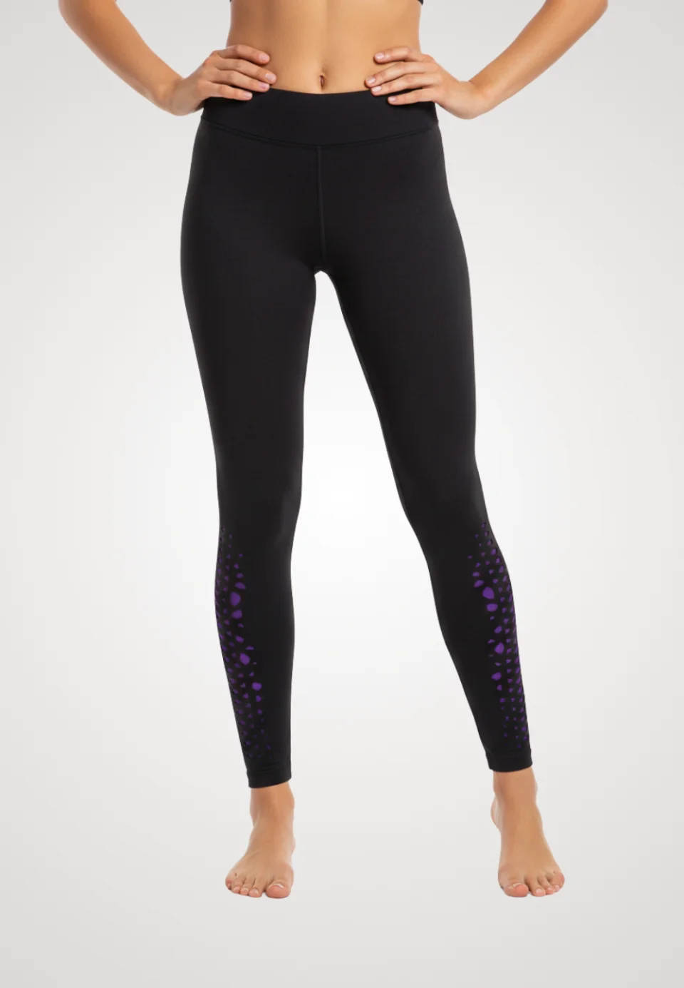 Colanți Sport Penti DUBLI – Mov Neon &amp; Negru, Decupaj Plasă în Romburi