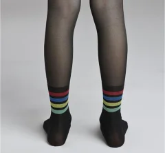 Dres fetițe Penti Young ,,Rainbow Stripe'', 30 den-  imprimeu dungi colorate, negru