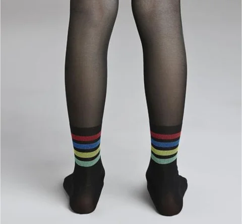 Dres fetițe Penti Young ,,Rainbow Stripe'', 30 den-  imprimeu dungi colorate, negru