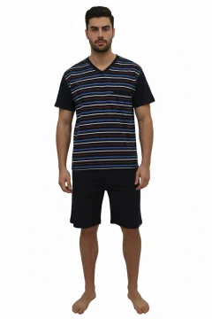 Pijama bărbați din bumbac, mânecă scurtă și pantaloni scurti- culoare negru