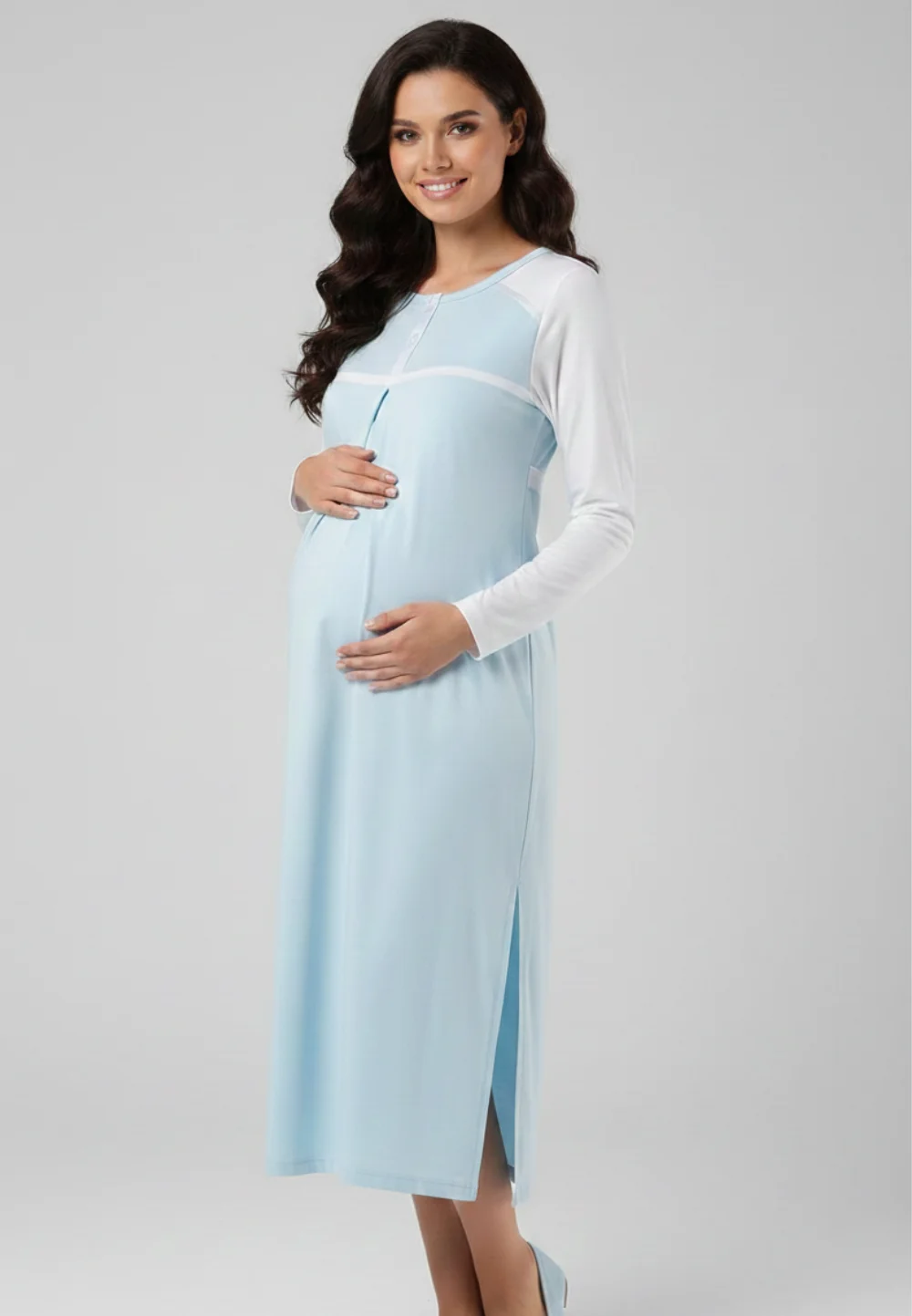 Cămașă de alăptat cu deschidere laterală, culoare albastru
