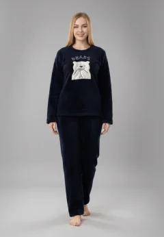 Pijamale damă cocolino bleumarin cu imprimeu „Bears”