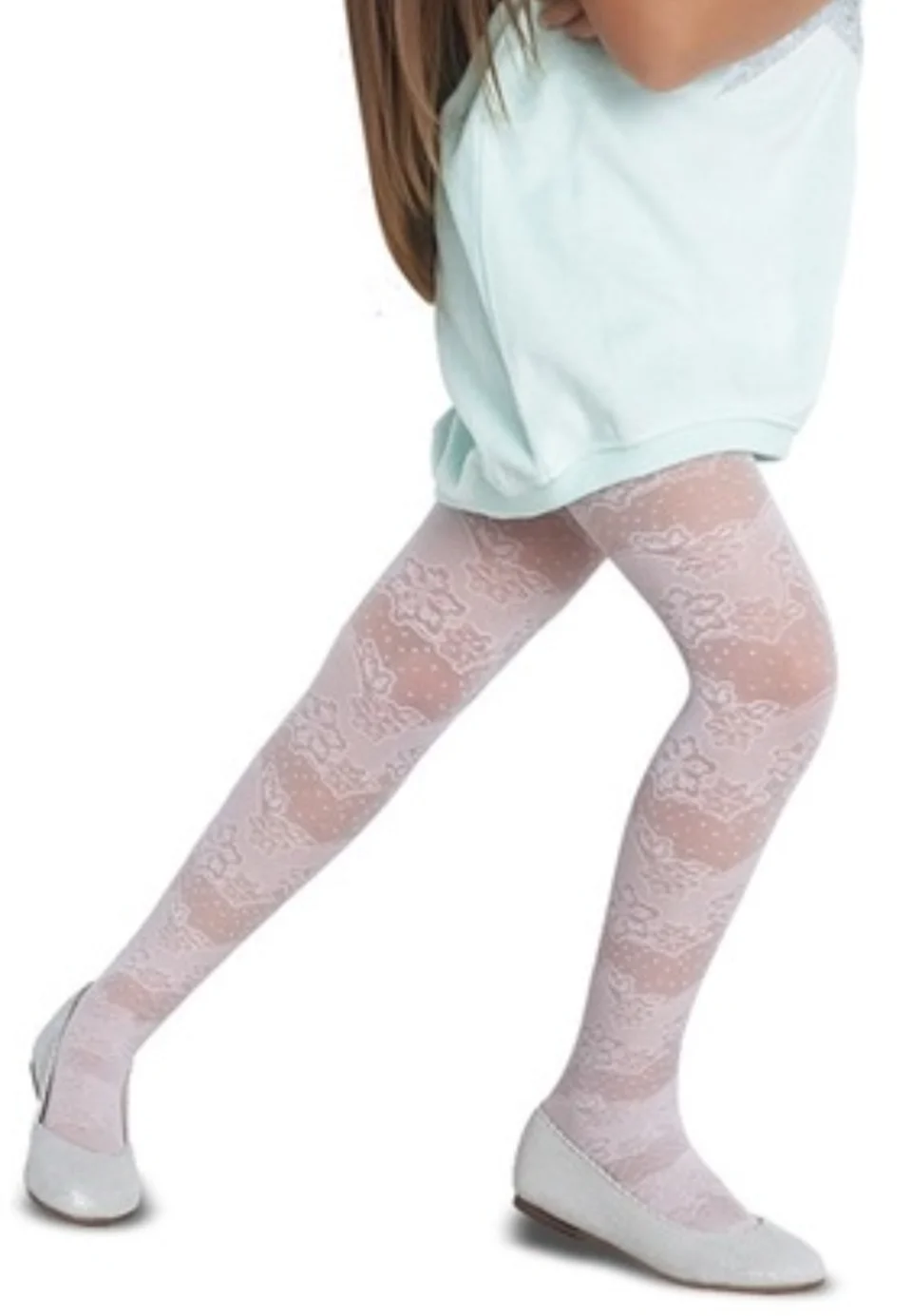 Dres fetițe Penti Pretty ,,Meri'' 20 DEN-transparent, imprimeu dantelă, culoare alb