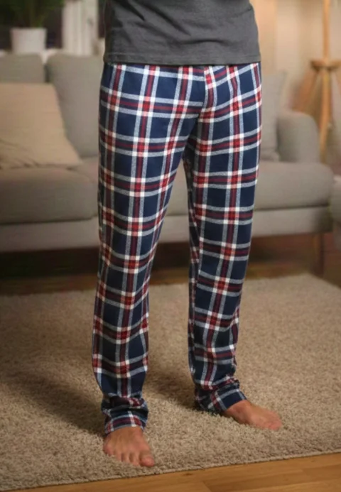 Pantaloni pijama bărbați bleumarin cu carouri roșii și albe – croială lejeră-big size