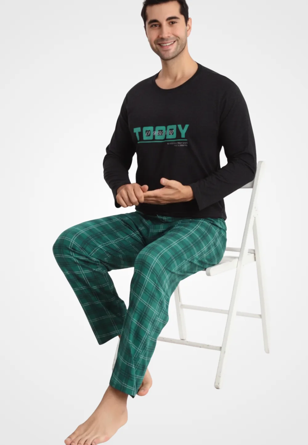 Pijama bărbați din bumbac, mânecă lungă și pantaloni lungi, imprimeu ,,TOOOY''