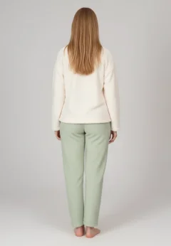 Pijamale damă cocolino alb și verde deschis cu imprimeu „Funny Eyes”