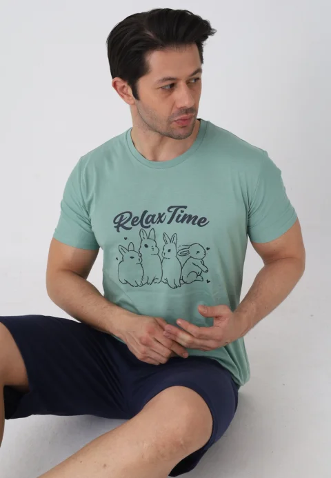 Pijama bărbați Paște, Verde– tricou bumbac 100% și pantaloni 3/4