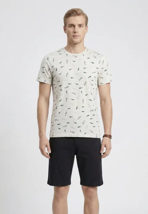 Pijama barbati din bumbac, bluza cu maneca scurta si pantaloni scurti