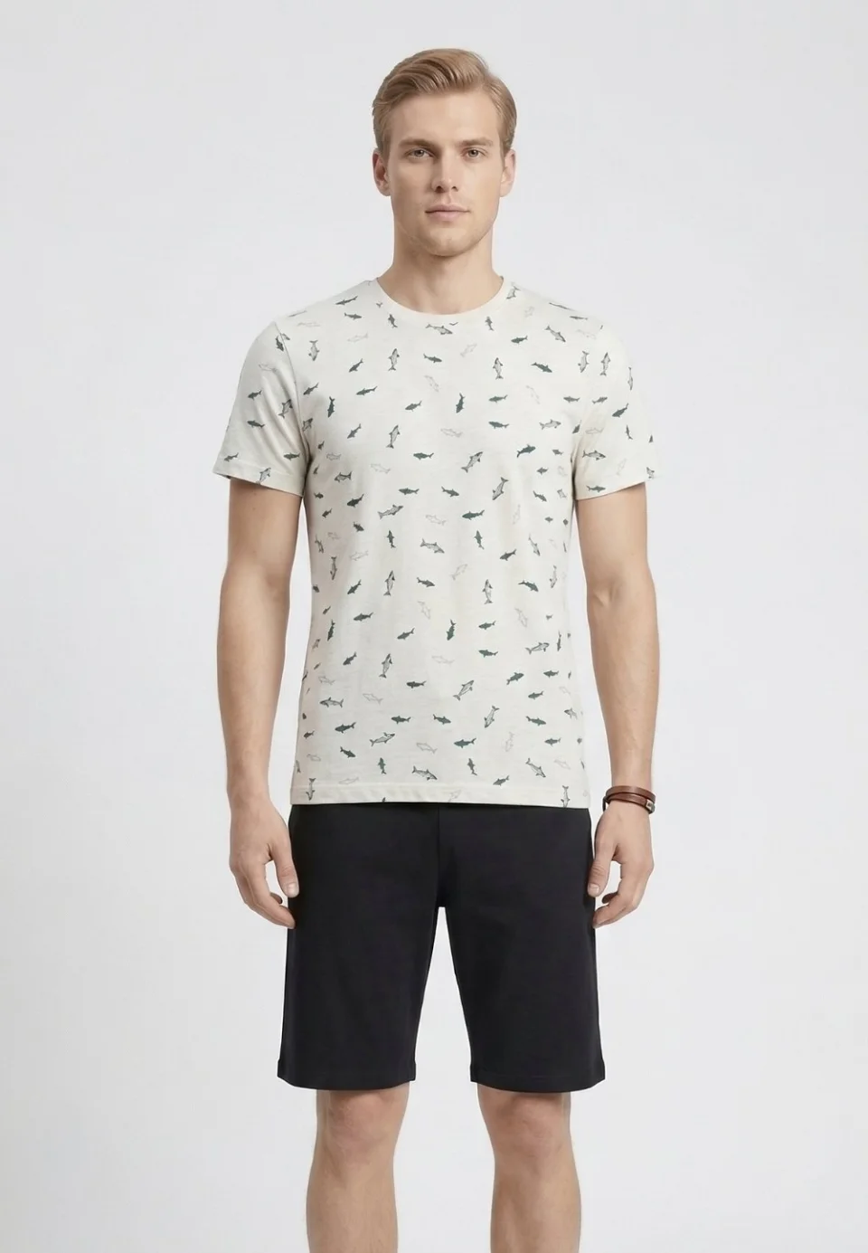 Pijama barbati din bumbac, bluza cu maneca scurta si pantaloni scurti