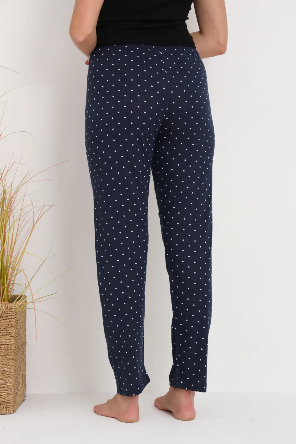 Pantaloni de pijama damă bleumarin cu puncte albe