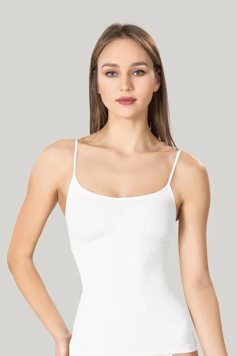 Maiou dama modelator in talie cu bretele subtiri, material moale, culoare alb