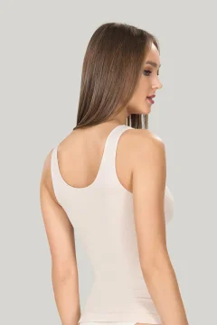 Maiou dama modelator in talie cu bretele groase, material moale, culoare bej