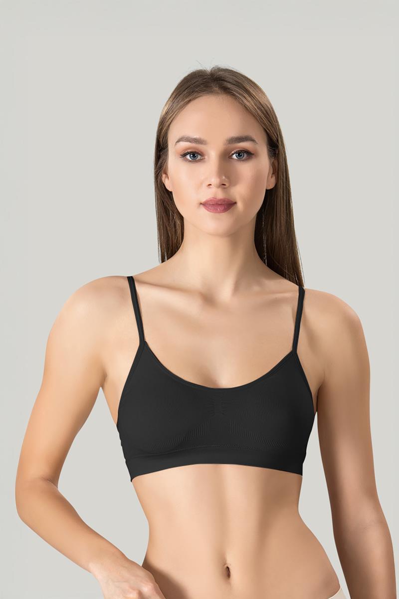 Bustiera dama elastica cu bretele subtiri, material lejer si elastic, culoare negru