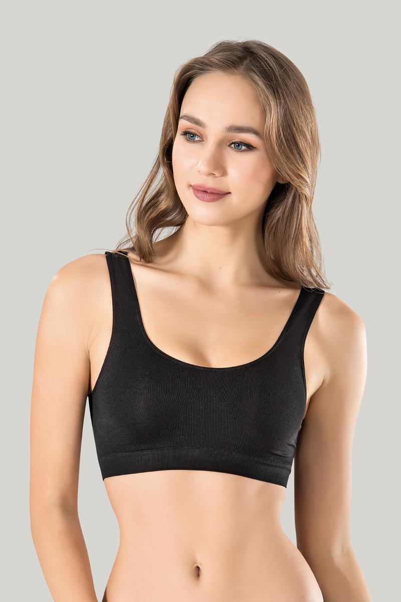 Bustiera dama elastica cu bretele groase, material lejer si elastic, culoare negru