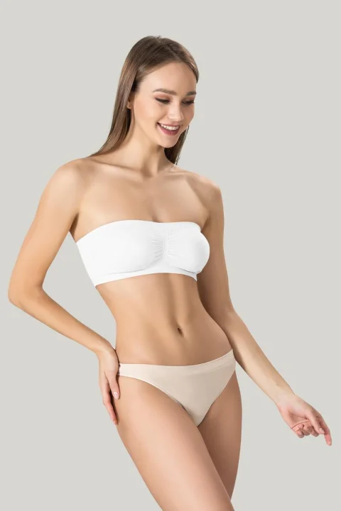 Bustiera dama elastica fara bretele, cu pad-uri, material lejer si elastic, culoare alb