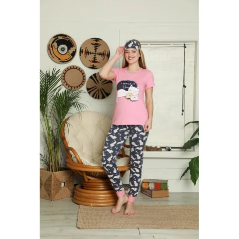 Pijama pentru Dama cu Imprimeu Pisicuță - Set de Primăvară