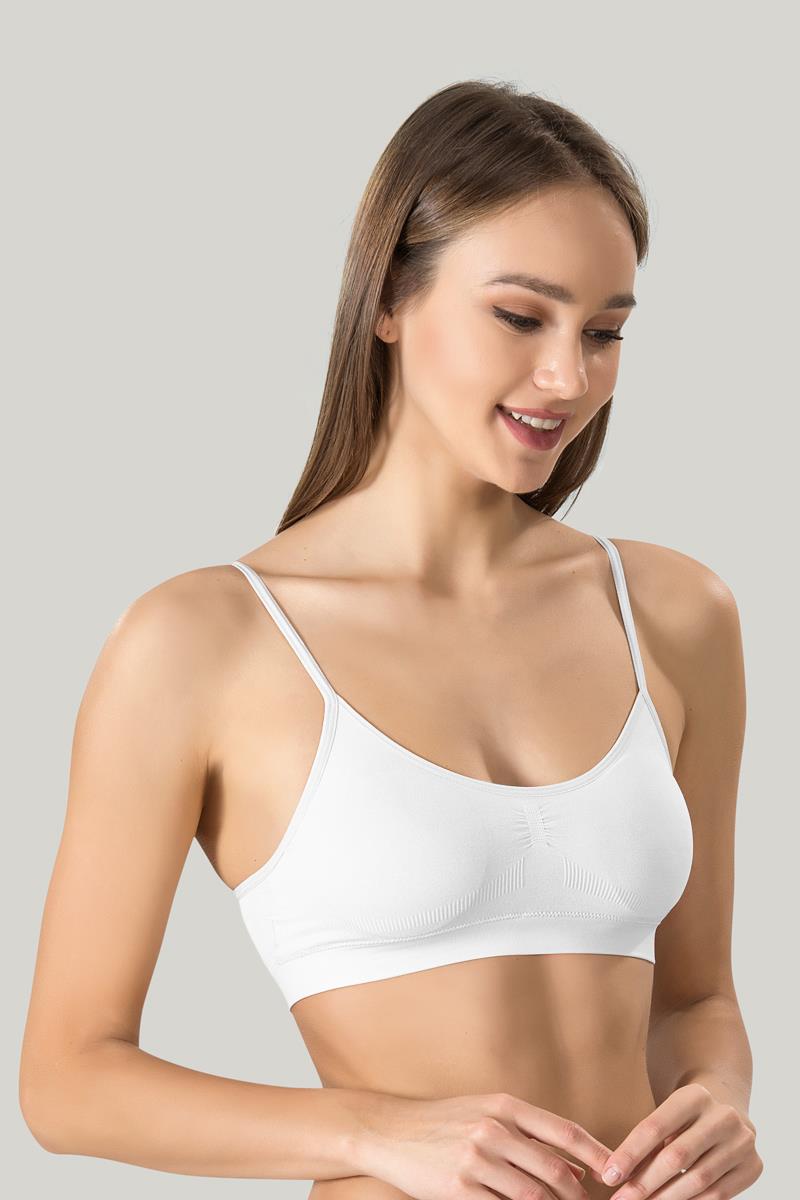 Bustiera dama elastica cu bretele subtiri, material lejer si elastic, culoare alb