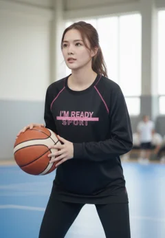 Bluză damă Vienetta neagră cu mânecă lungă și imprimeu „I'm Ready for Sport”