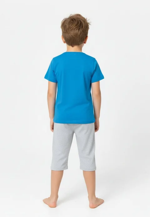 Pijama băieți Paște, albastru – tricou bumbac 100% și pantaloni