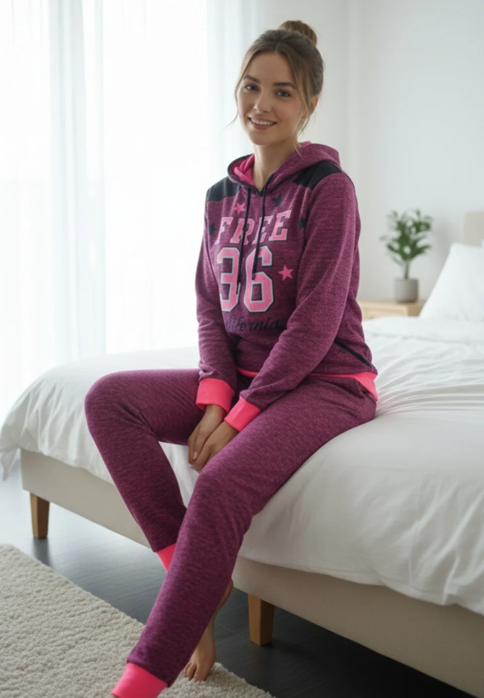 Trening damă visiniu cu glugă și imprimeu „FREE 36 CALIFORNIA”