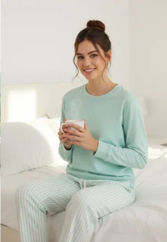 Trening dama din bumbac, maneca lunga si pantaloni lungi, verde