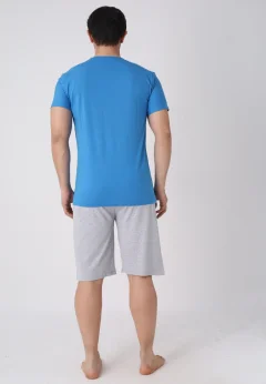 Pijama bărbați Paște, Albastru– tricou bumbac 100% și pantaloni 3/4