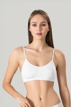 Bustiera dama elastica cu bretele subtiri, material lejer si elastic, culoare alb