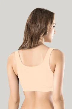 Bustiera dama elastica cu bretele groase, material lejer si elastic, culoare bej