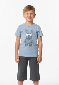 Pijama băieți Paște, gri – tricou bumbac 100% și pantaloni