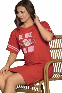 Rochie casual damă cu mânecă scurtă, până la genunchi, imprimeu Be Nice, rosu