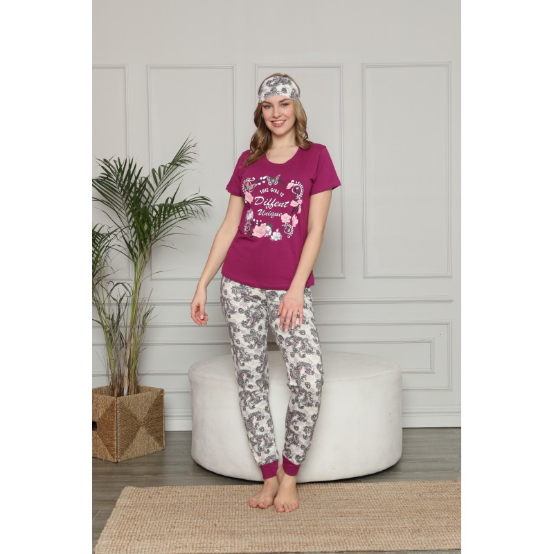 Pijama pentru Damă cu Imprimeu Different, Tricou si Pantaloni lungi-Set de Primavara