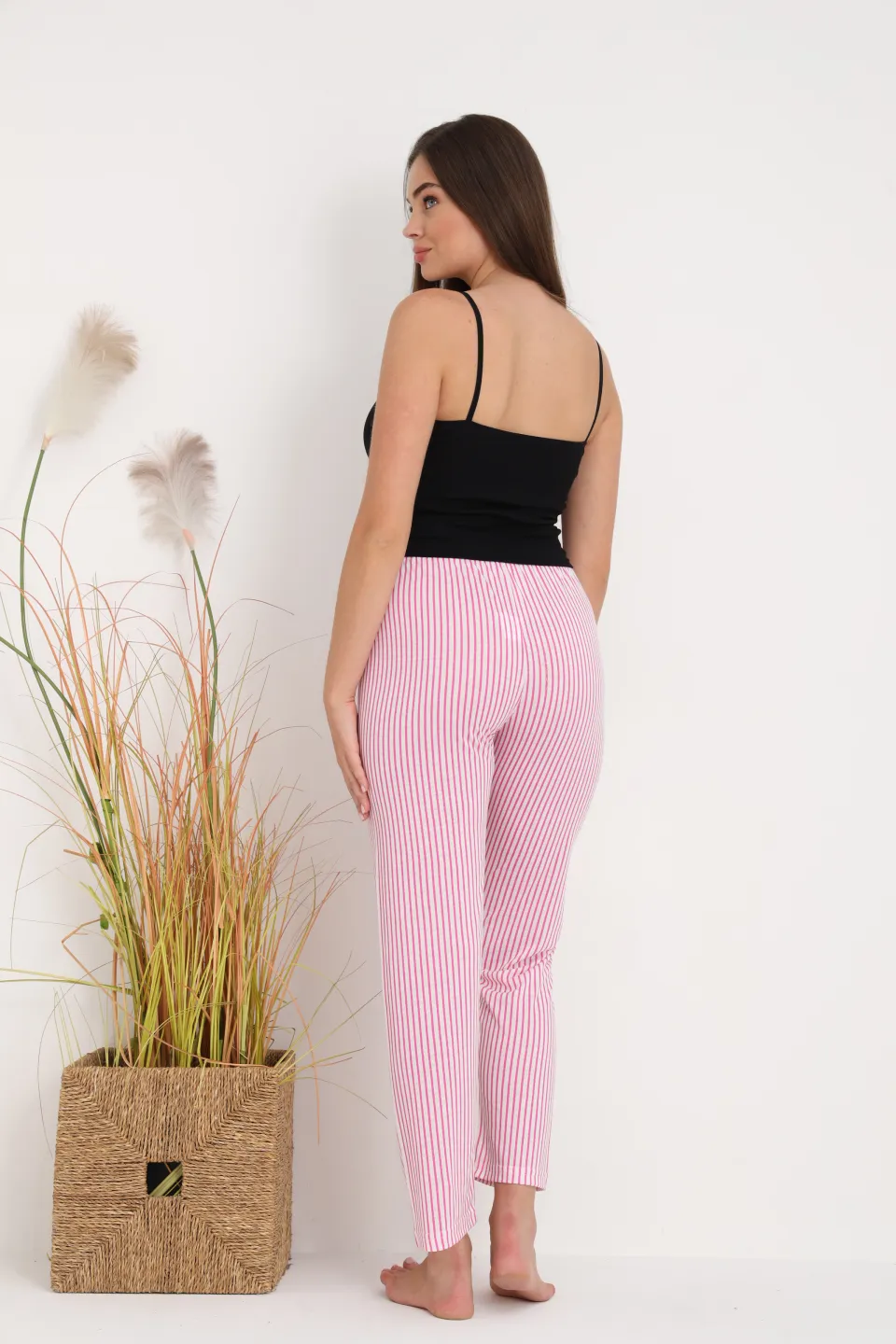 Pantaloni de pijama damă cu dungi roz și albe