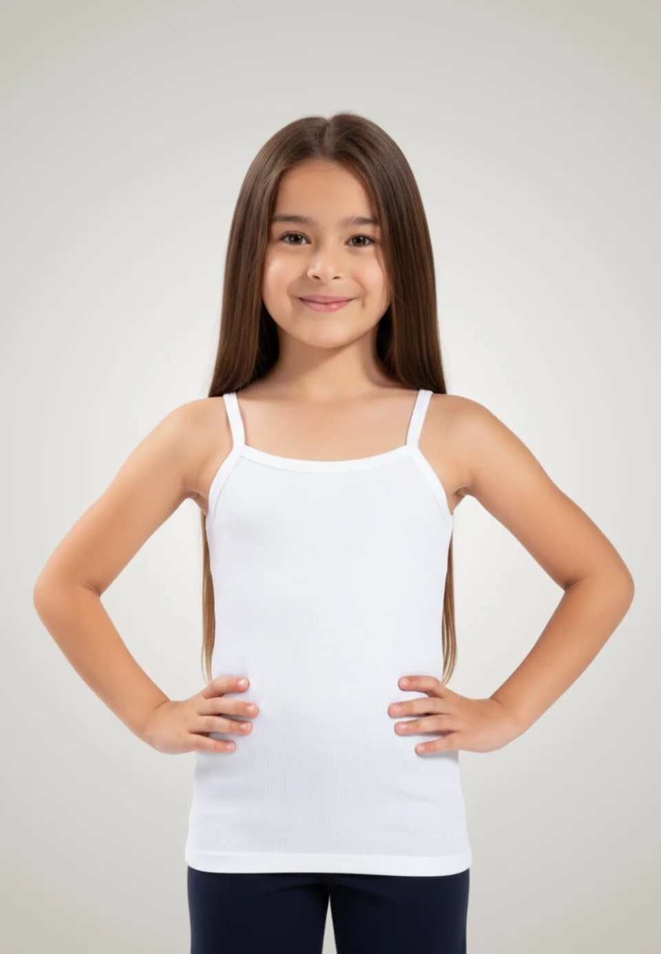 Maiou Alb Fete din Bumbac – Bretele Subțiri, Decolteu Rotund