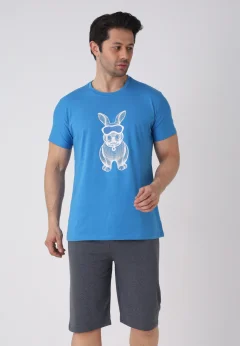 Pijama bărbați Paște, Albastru – tricou bumbac 100% și pantaloni 3/4