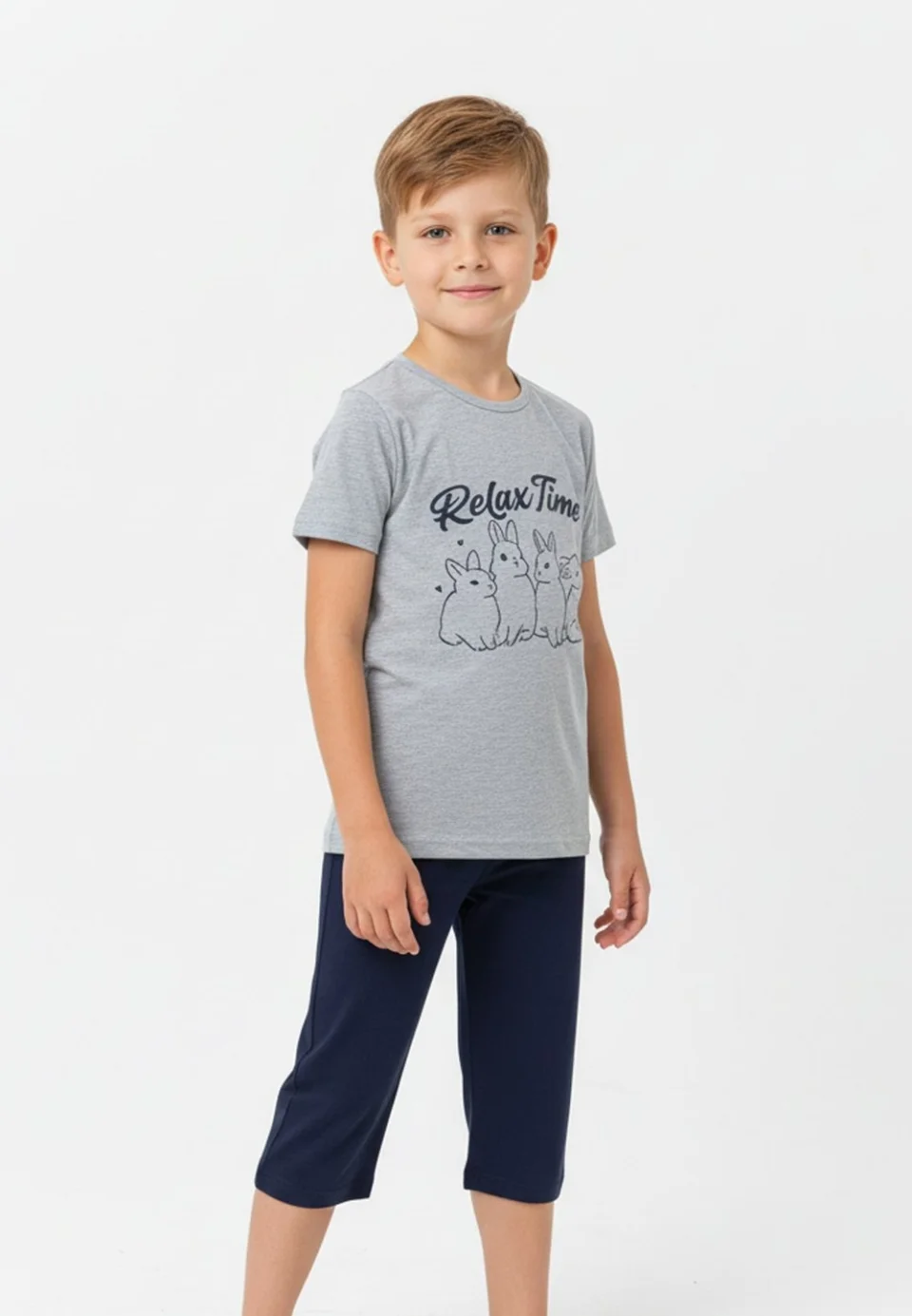 Pijama băieți Paște, gri – tricou bumbac 100% și pantaloni