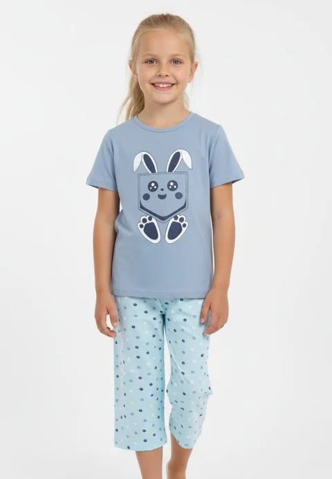 Pijama fete Paște, gri – tricou bumbac 100% și pantaloni