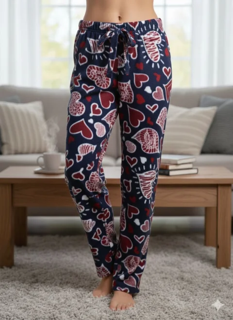 Pantaloni Dama Polar , Bleumarin, cu Inimioare