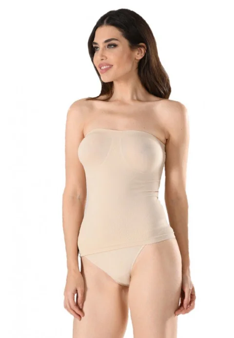 Maiou dama modelator in talie fara bretele, material moale, culoare bej