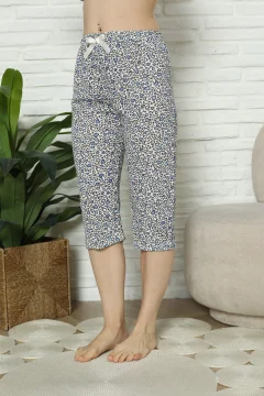 Pantaloni pijama damă 3/4, albastru, imprimeu inimi
