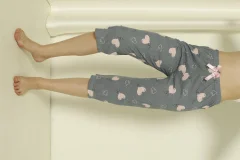 Pantaloni pijama damă 3/4, gri inchis, imprimeu baloane