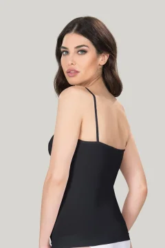 Maiou dama modelator in talie cu bretele subtiri, material moale, culoare negru