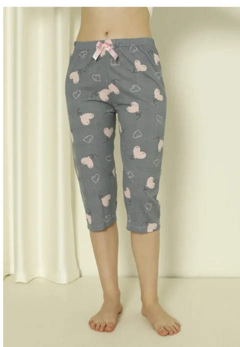 Pantaloni pijama damă 3/4, gri inchis, imprimeu baloane